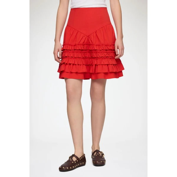 Ganni Skirt in Red Cotton, view 3