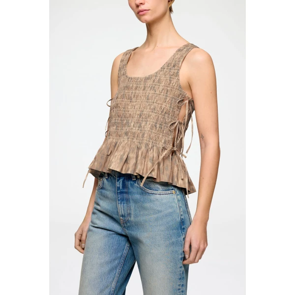 Ganni Smock Top in Printed Stretch, view 2