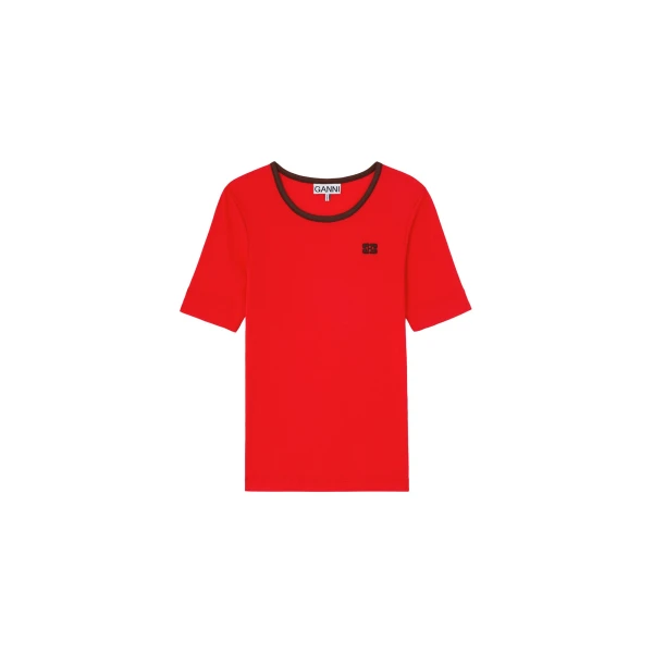 Ganni T-shirt in Cotton Rib Top