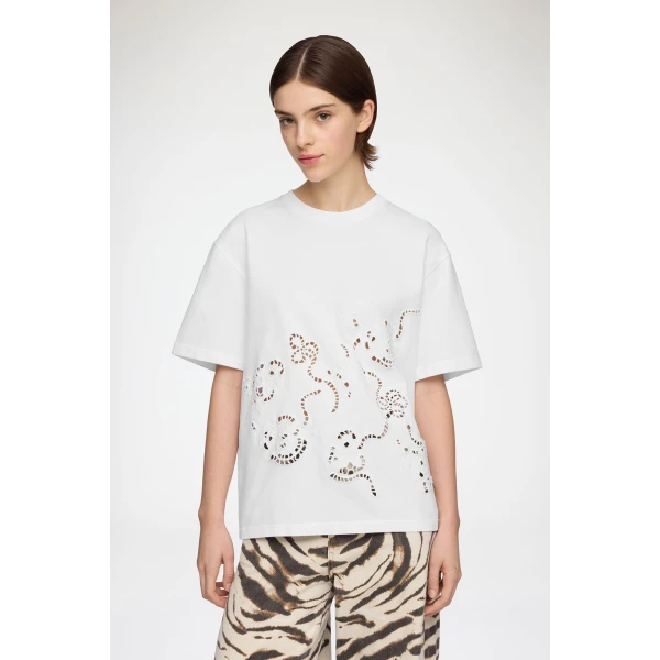 Ganni T-shirt in White Broderie Anglaise Top, view 2