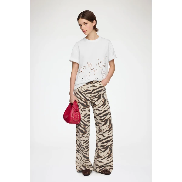Ganni T-shirt in White Broderie Anglaise Top, view 3