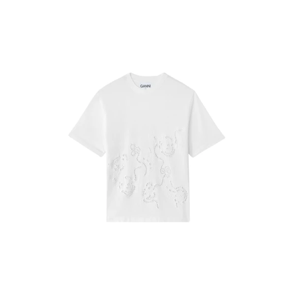 Ganni T-shirt in White Broderie Anglaise Top