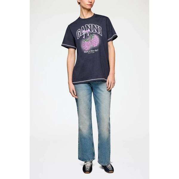 Ganni T-shirt with Raspberries Top, view 2