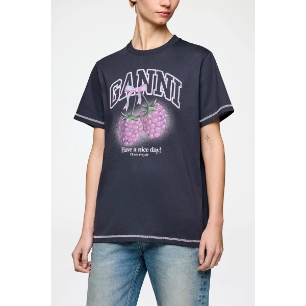 Ganni T-shirt with Raspberries Top, view 3