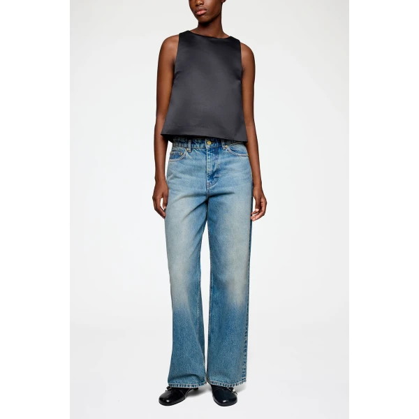 Ganni Top in Black Satin, view 2
