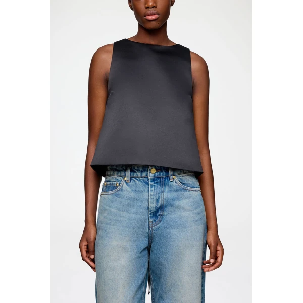 Ganni Top in Black Satin, view 3