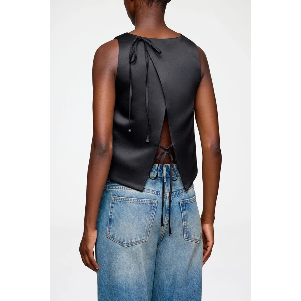 Ganni Top in Black Satin, view 4