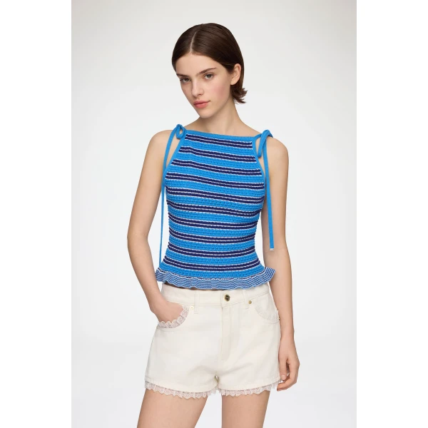 Ganni Top in Striped Pointelle, view 2