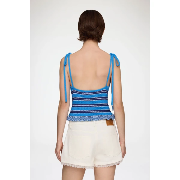 Ganni Top in Striped Pointelle, view 4