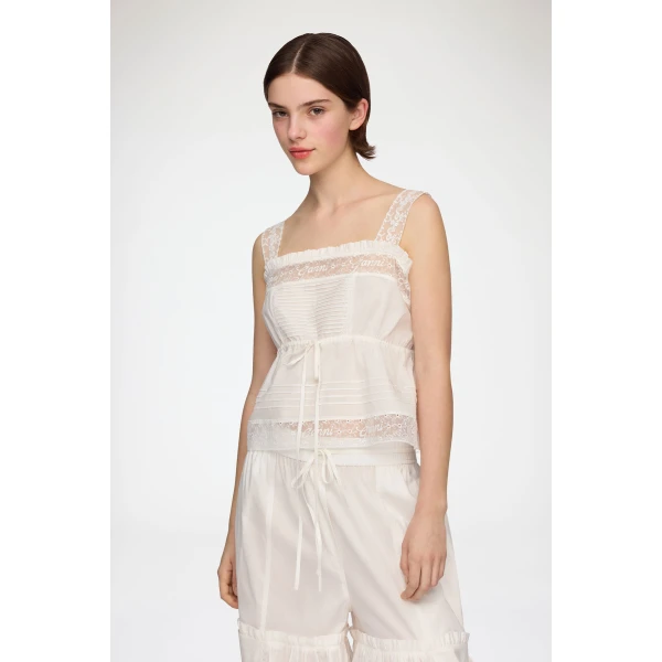 Ganni Top in White Cotton, view 2