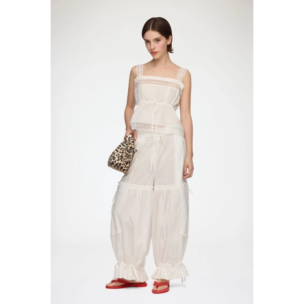 Ganni Top in White Cotton, view 3