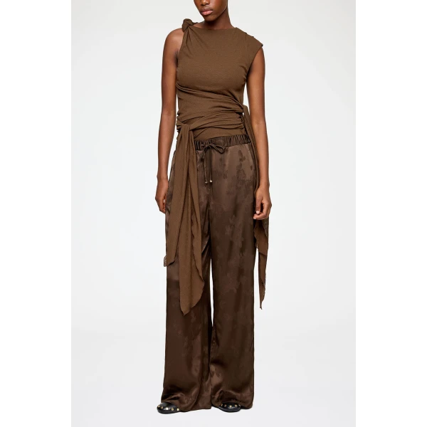 Ganni Trousers in Brown Satin, view 2