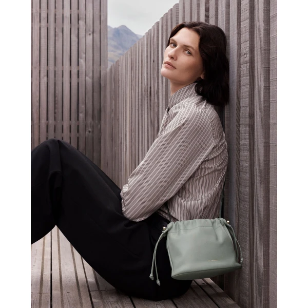 Strathberry Charlotte Drawstring in Library Green, view 9