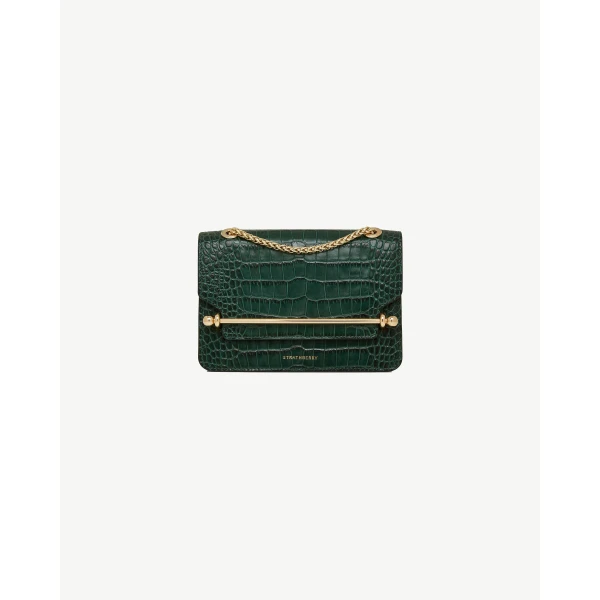 Strathberry East/West Mini in Croc-embossed Leather Bottle Green, view 2