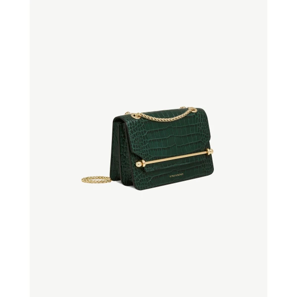 Strathberry East/West Mini in Croc-embossed Leather Bottle Green, view 3