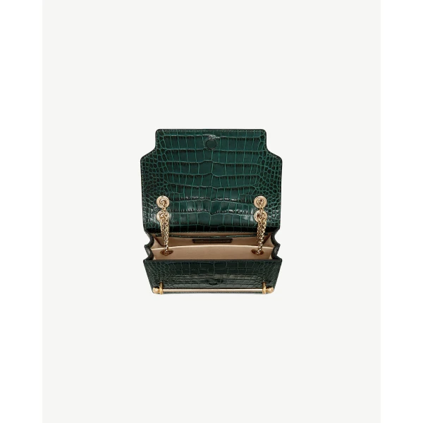 Strathberry East/West Mini in Croc-embossed Leather Bottle Green, view 5