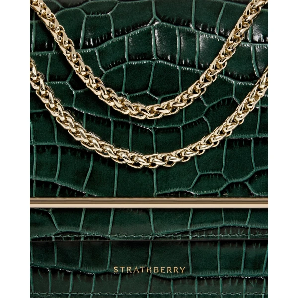 Strathberry East/West Mini in Croc-embossed Leather Bottle Green, view 6