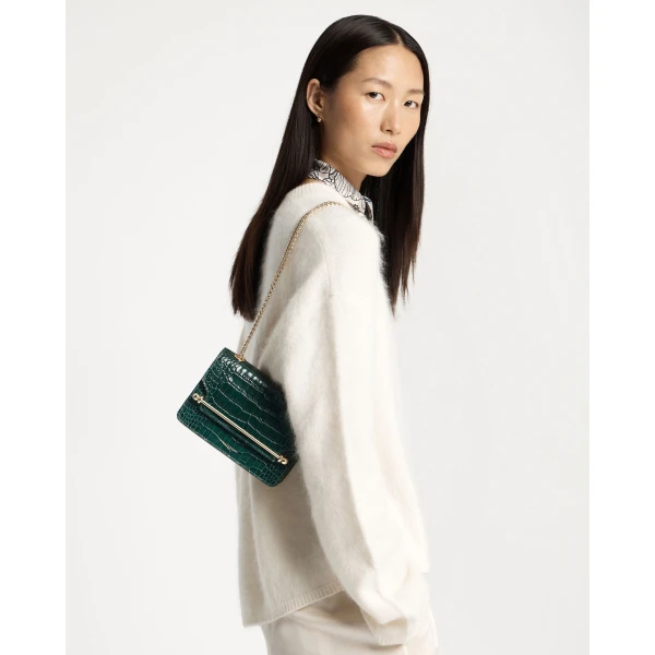 Strathberry East/West Mini in Croc-embossed Leather Bottle Green, view 8