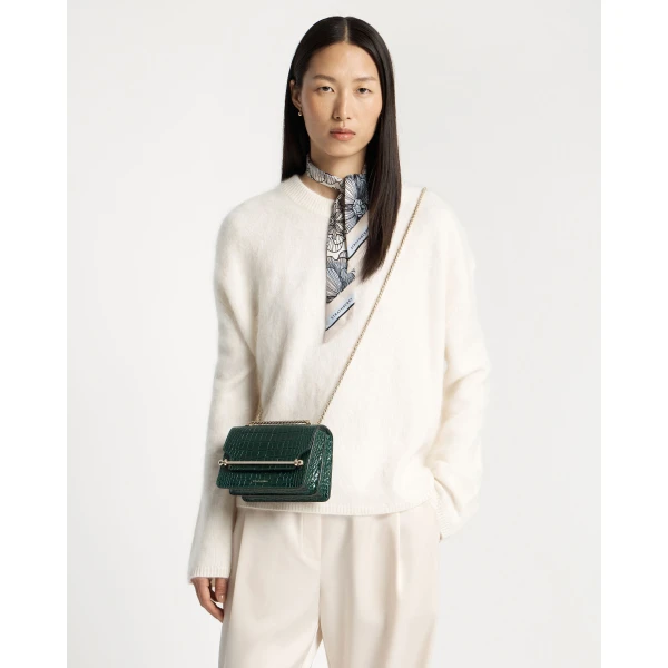 Strathberry East/West Mini in Croc-embossed Leather Bottle Green, view 9