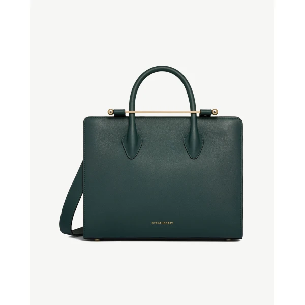 Strathberry Midi Tote in Bottle Green, view 2