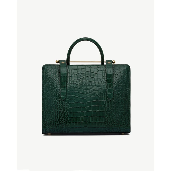 Strathberry Midi Tote in Croc-embossed Leather Bottle Green, view 4