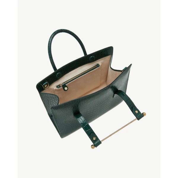 Strathberry Midi Tote in Croc-embossed Leather Bottle Green, view 5