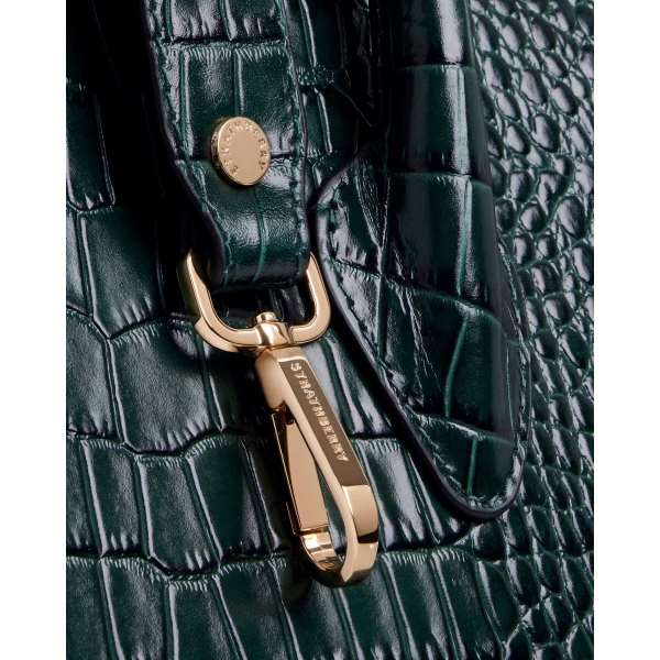 Strathberry Midi Tote in Croc-embossed Leather Bottle Green, view 6