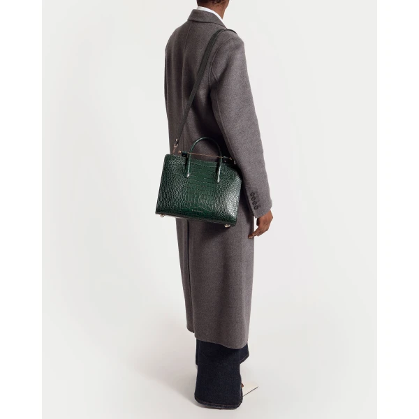 Strathberry Midi Tote in Croc-embossed Leather Bottle Green, view 7