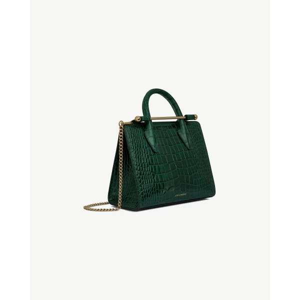Strathberry Mini Tote in Croc-embossed Bottle Green, view 3