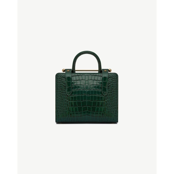 Strathberry Mini Tote in Croc-embossed Bottle Green, view 4