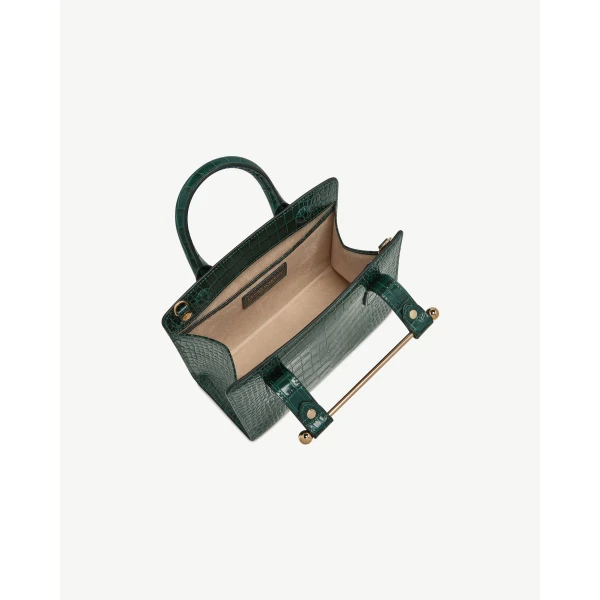 Strathberry Mini Tote in Croc-embossed Bottle Green, view 5
