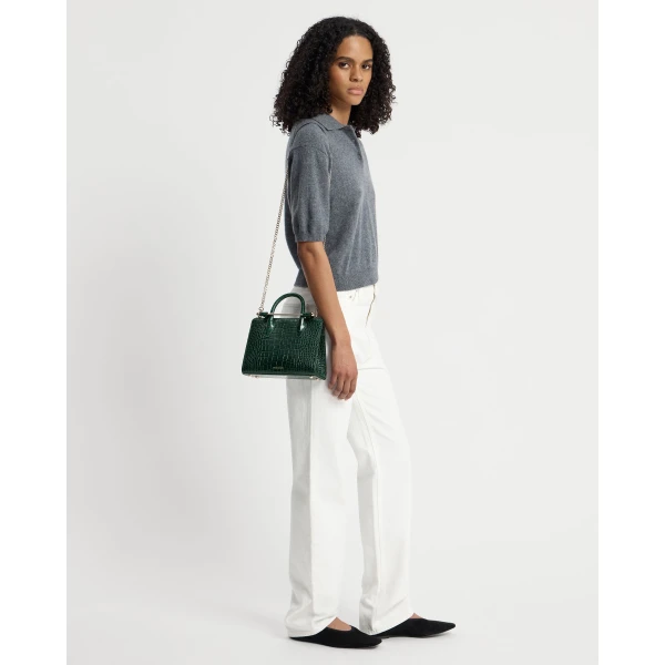 Strathberry Mini Tote in Croc-embossed Bottle Green, view 7