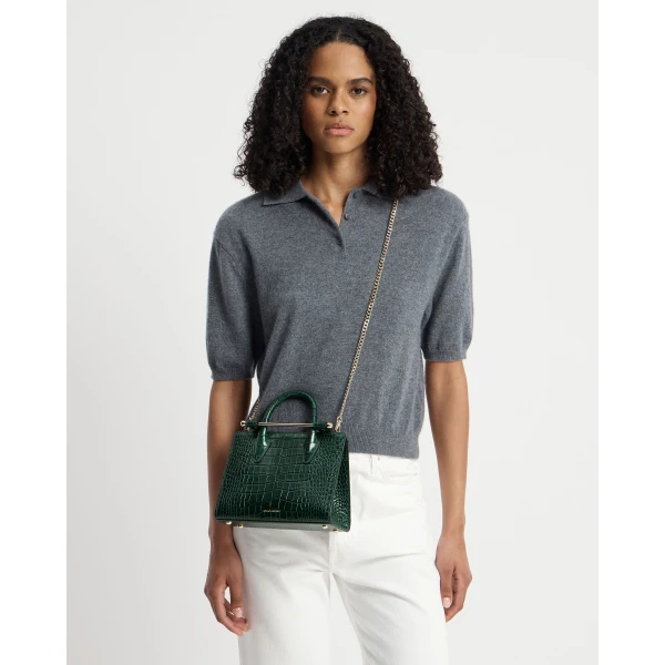 Strathberry Mini Tote in Croc-embossed Bottle Green, view 8
