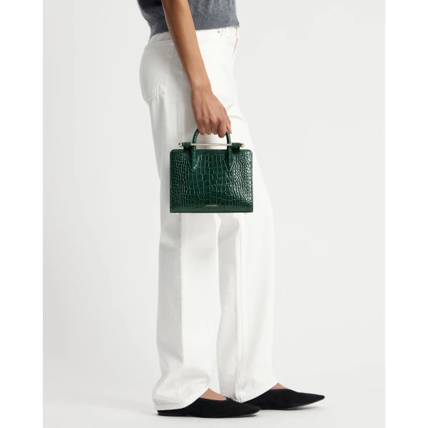 Strathberry Mini Tote in Croc-embossed Bottle Green, view 9