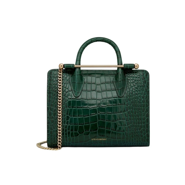 Mini Tote in Croc-embossed Bottle Green