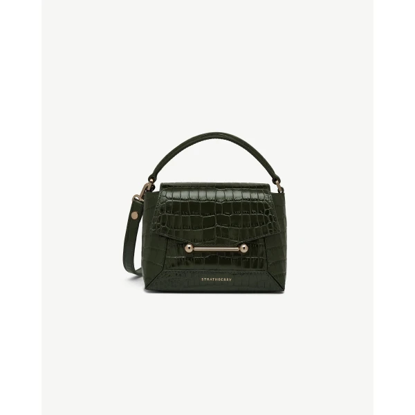 Strathberry Mosaic Nano in Croc-embossed Leather Forest, view 2