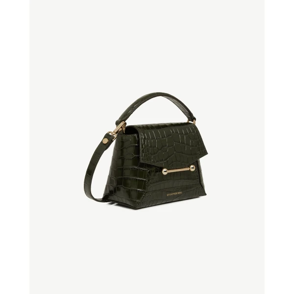 Strathberry Mosaic Nano in Croc-embossed Leather Forest, view 3