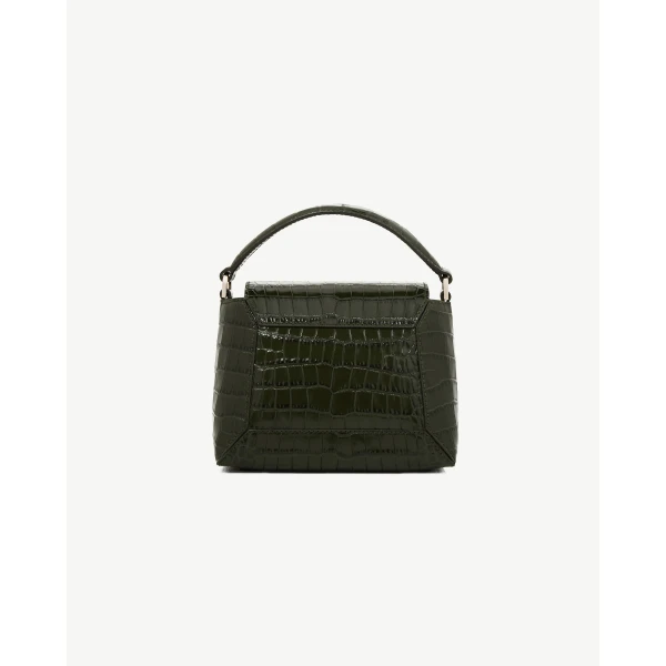 Strathberry Mosaic Nano in Croc-embossed Leather Forest, view 4