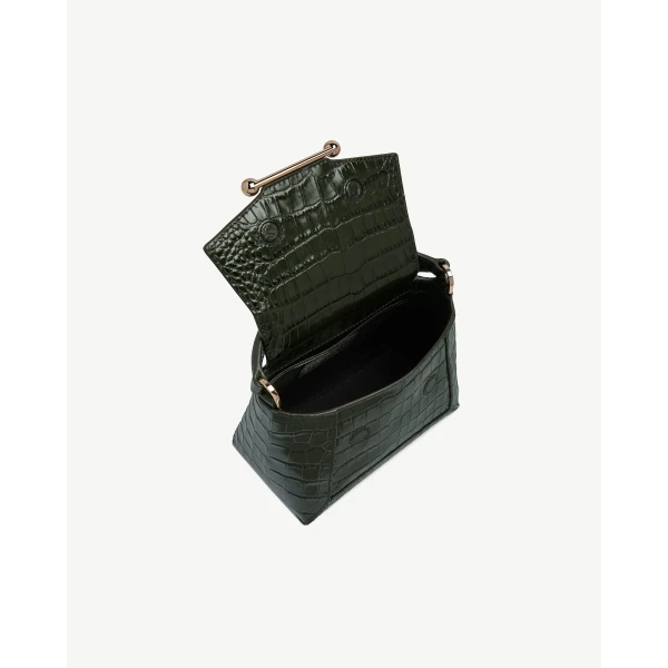Strathberry Mosaic Nano in Croc-embossed Leather Forest, view 5