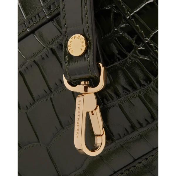 Strathberry Mosaic Nano in Croc-embossed Leather Forest, view 6