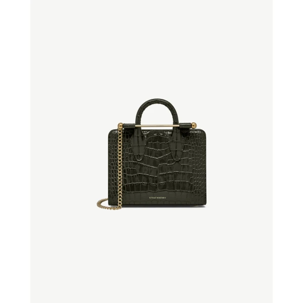 Strathberry Nano Tote in Croc-embossed Forest, view 2