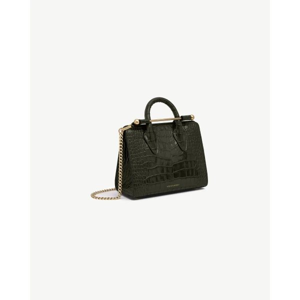 Strathberry Nano Tote in Croc-embossed Forest, view 3
