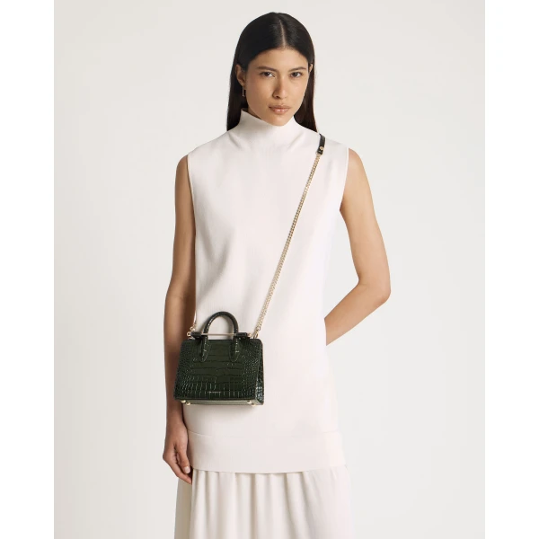 Strathberry Nano Tote in Croc-embossed Forest, view 9