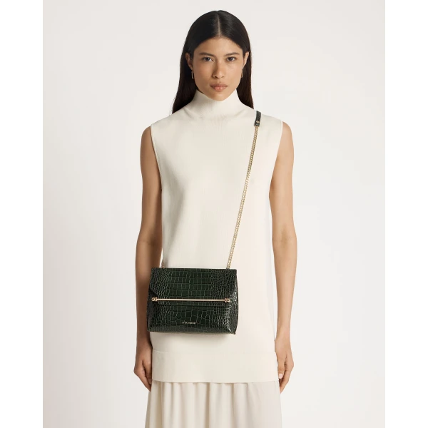Strathberry Stylist in Croc-embossed Leather Forest, view 8