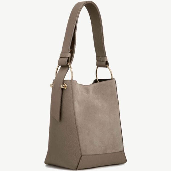 Strathberry Lana Midi Bucket Bag in Taupe Suede, view 3