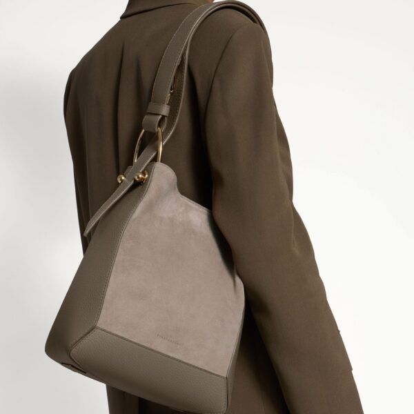 Strathberry Lana Midi Bucket Bag in Taupe Suede, view 7