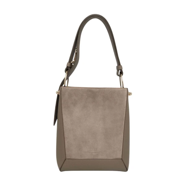 Strathberry Lana Midi Bucket Bag in Taupe Suede