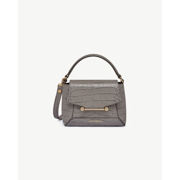 Strathberry Mosaic Nano in Soft Croc-embossed Leather Stone Grey, view 2