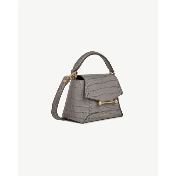 Strathberry Mosaic Nano in Soft Croc-embossed Leather Stone Grey, view 3
