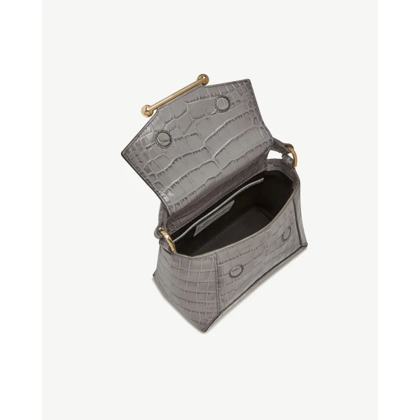 Strathberry Mosaic Nano in Soft Croc-embossed Leather Stone Grey, view 5